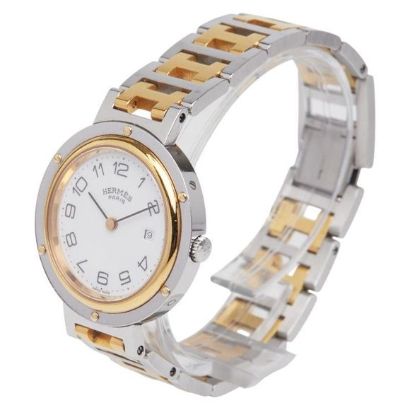 Hermes Clipper Silver Gold Stainless Steel Plated Ladies Hermes - Picture 2 of 7